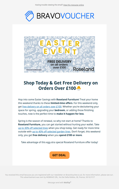 🐰🐣Enjoy Free Delivery with Roseland Furniture Easter Offers🐰🐣