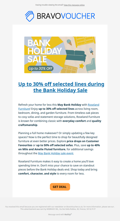 😎💸Roseland Furniture May Bank Holiday Sale up to 30% off 😎💸