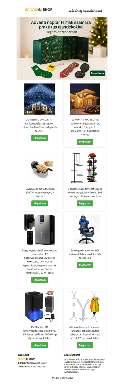 Adventi naptár férfiaknak, 24 praktikus ajándékkal, elegáns díszdobozban