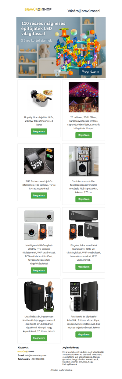 110 részes mágneses építőjáték LED világítással, 3 éves kortól, csak 12.390 Ft!