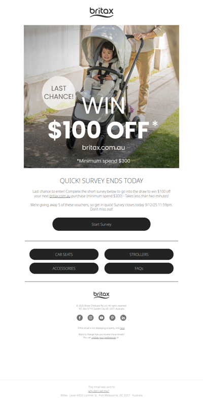 Final chance to win $100 off your next Britax purchase!