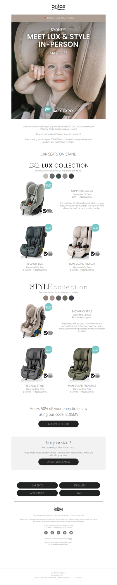 Sydney! Come see our car seats in person at PBC