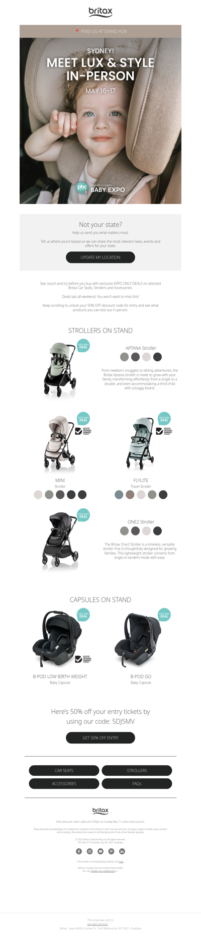 Sydney! Come see our strollers in person at PBC