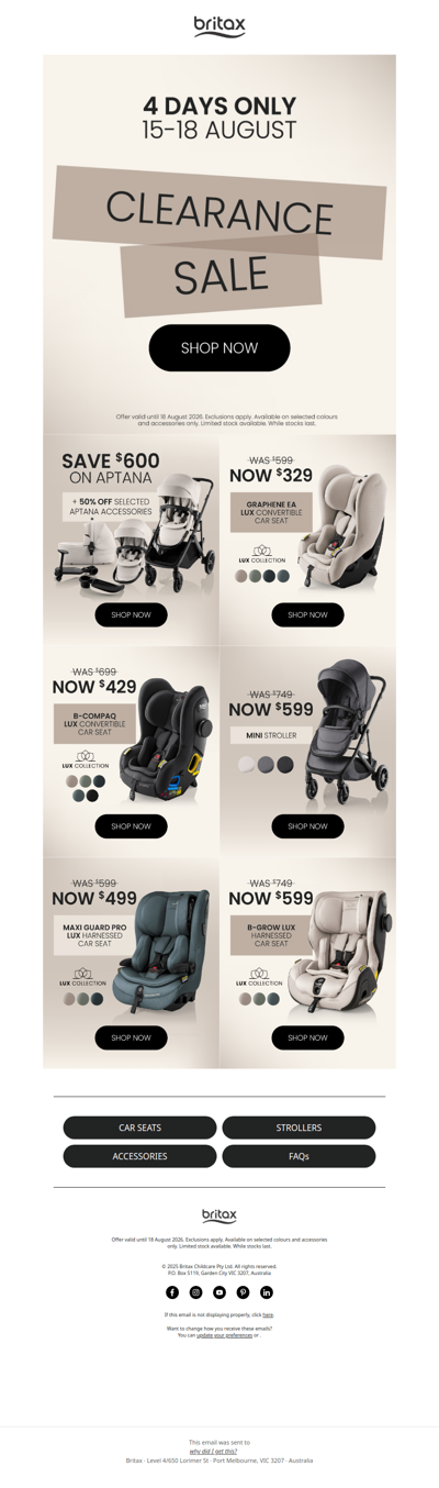 4 DAYS ONLY: The Britax Clearance Sale is here 🚨