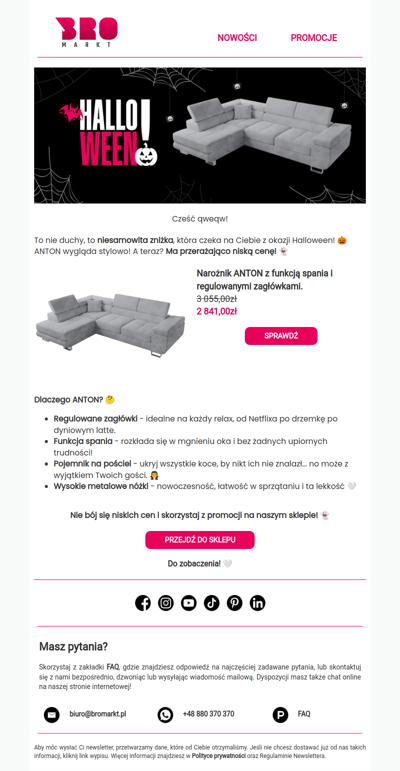 Halloweenowa promocja na narożnik ANTON! 👻| Bromark.pl