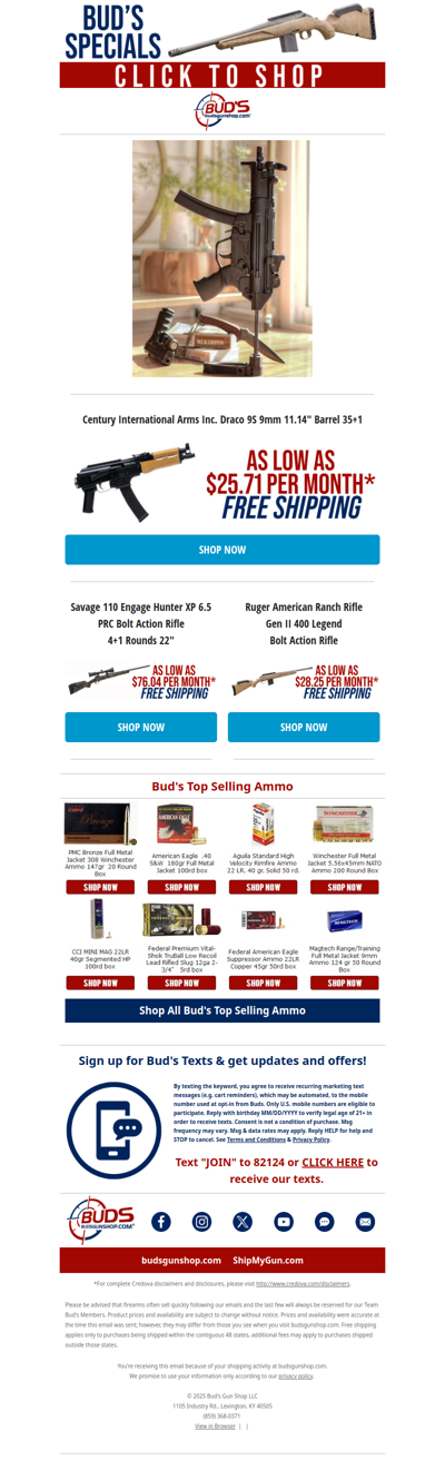 🤩Century Arms, Ruger and Savage Savings from Bud's🤩