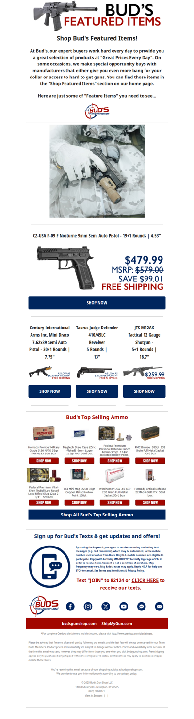 ⭐Shop Bud's Featured Items to Save $99 on CZ-USA P-09!⭐