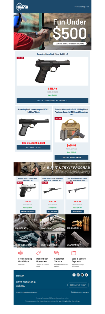 SAVE 30% on Guns Under $500
