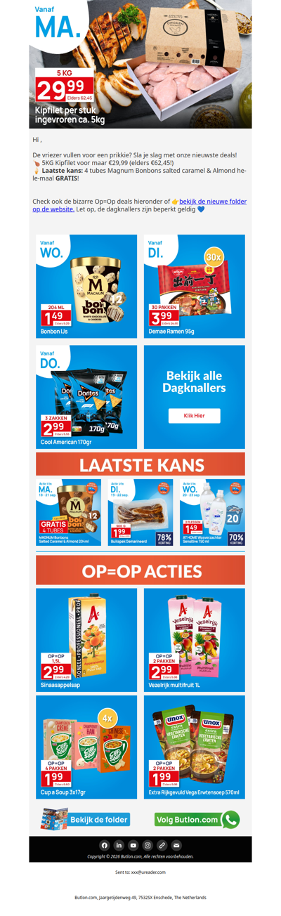 Nu: Kipfilet voor maar 5,99 per kg 🔥 + Laatste dag 4 tubes Magnum GRATIS.