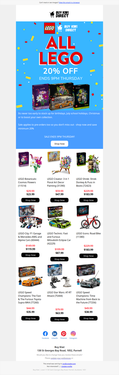 Minimum 20% off the entire LEGO Range!
