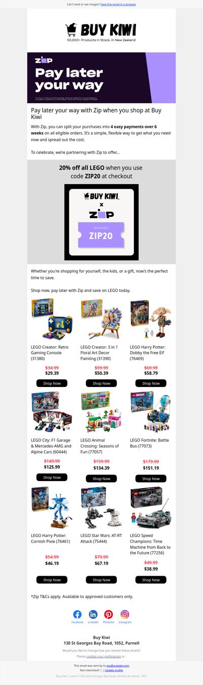 Pay Later Your Way + 20% Off LEGO