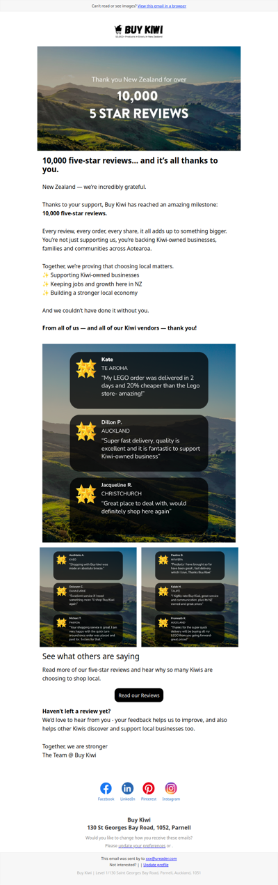 Thank you New Zealand for more than 10,000 5 star reviews