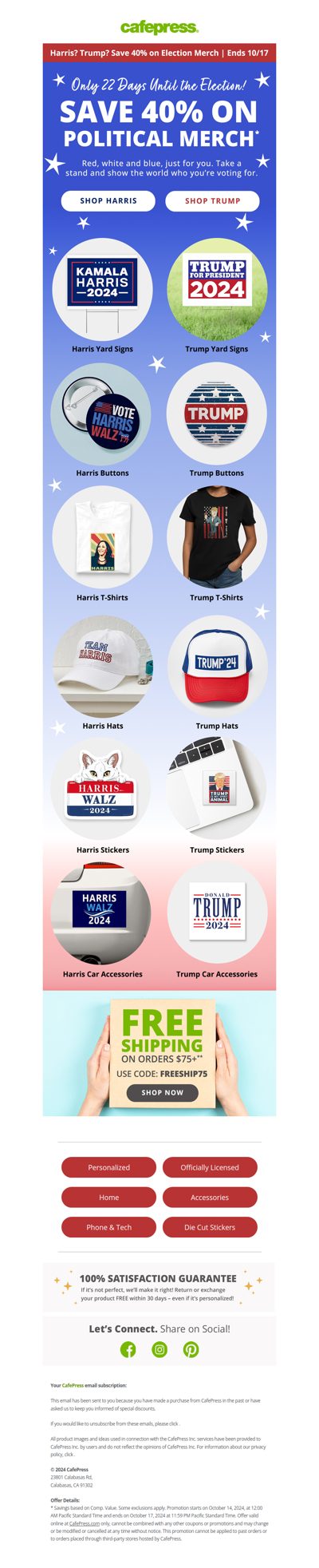 Save 40% on Election Merch.