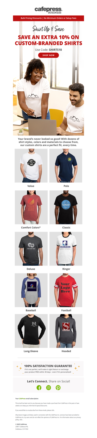 Save an EXTRA 10% on Custom-Branded Shirts!