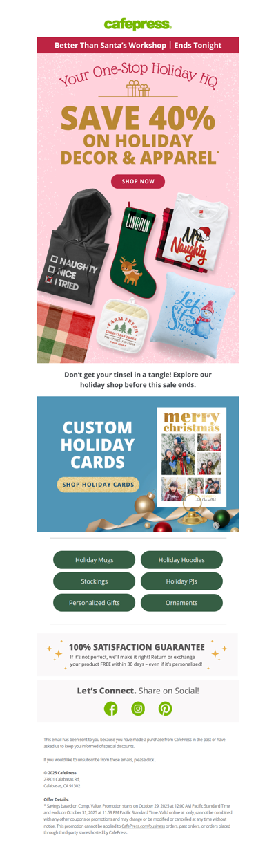 ENDS TONIGHT ✨ Save 40% on Festive Decor & Apparel ✨