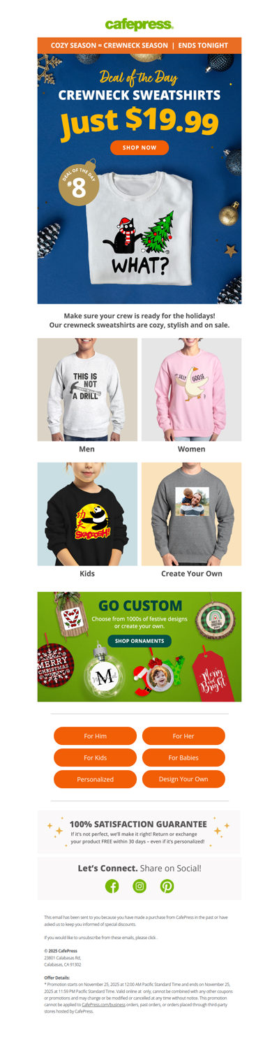 Crewneck Sweatshirts Just $19.99! Today Only.