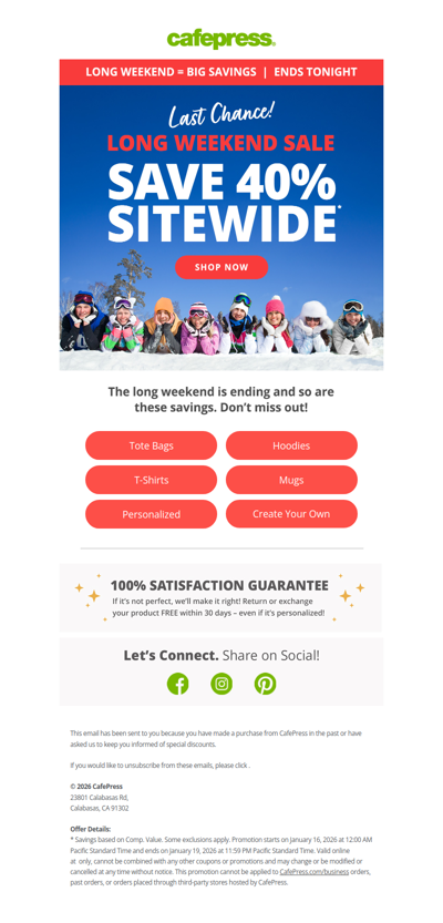 LAST HOURS: 40% Sitewide Ends Tonight