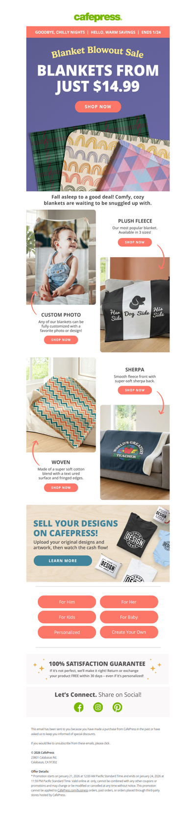 Cozy Up! Custom Blankets from $14.99.