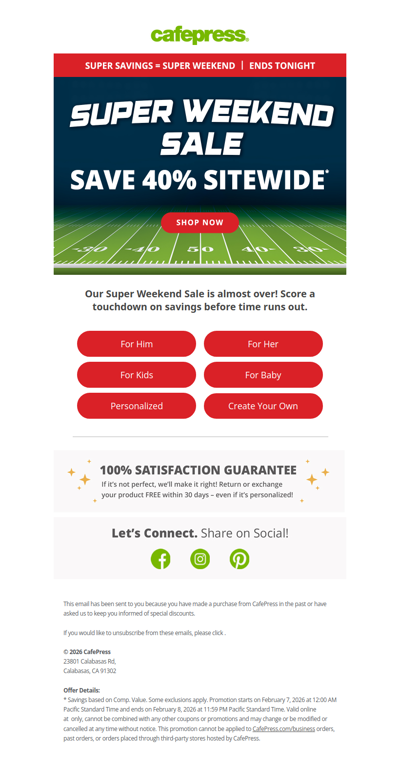 It's a SUPER Sunday: Save 40% Sitewide!