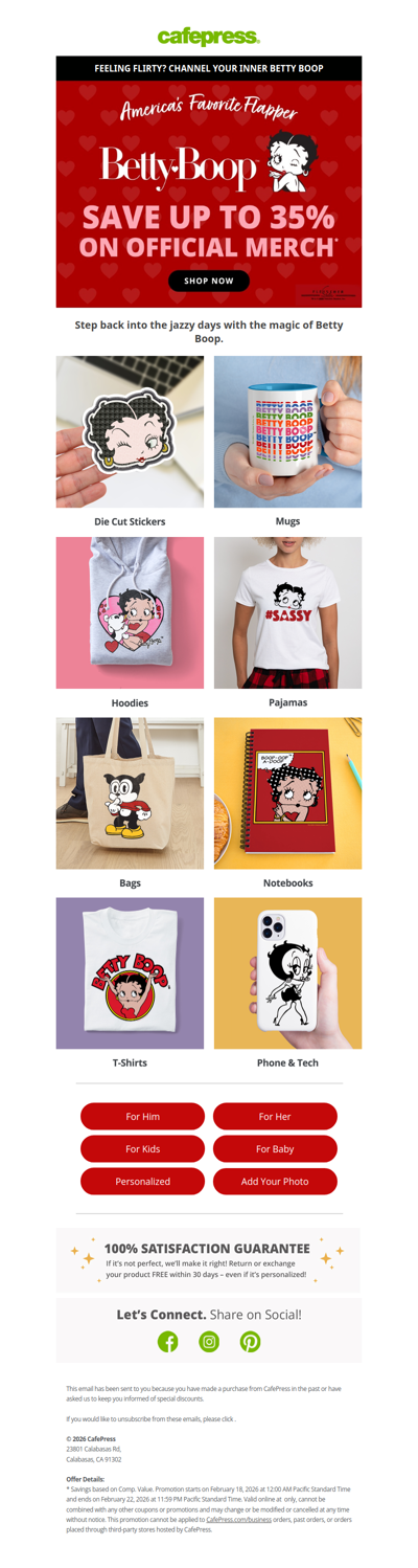 Save up to 35% on Betty Boop™ Official Merch