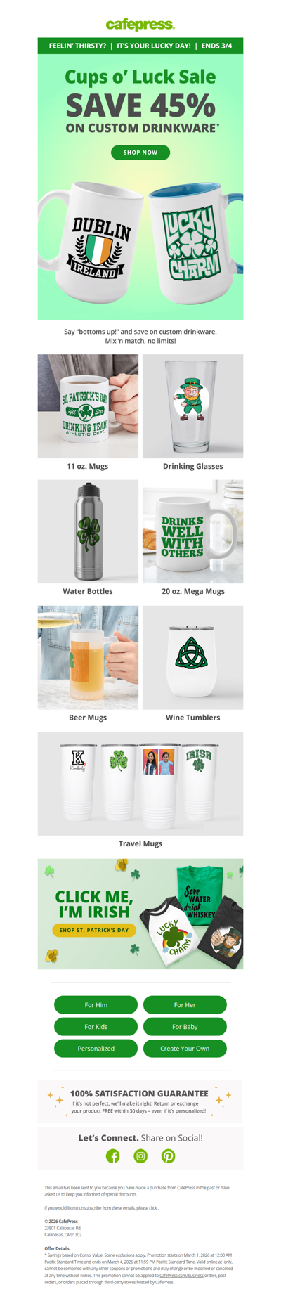 Bottoms Up! Save 45% on Custom Drinkware.