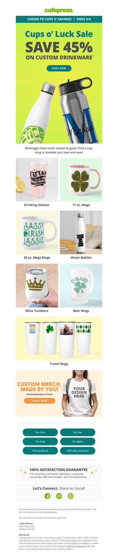 Save 45% on Custom Drinkware!