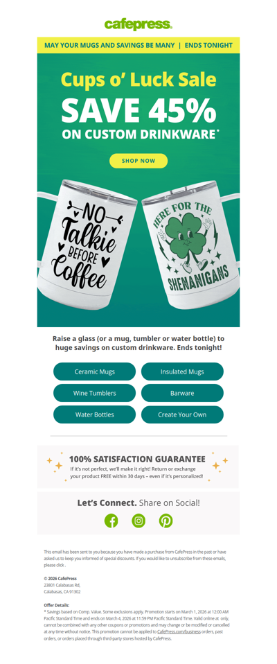 Last Call! Save 45% on Drinkware.