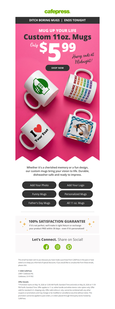 Last Day for $5.99 Mugs!