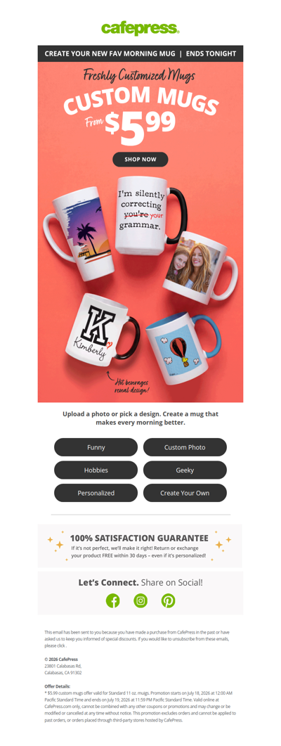 LAST CHANCE for Mugs from $5.99!