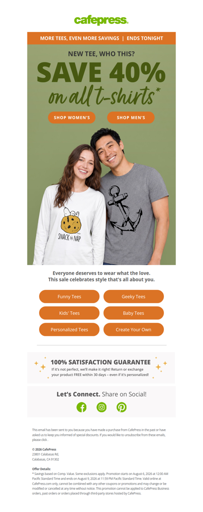 Last Day! Save 40% on ALL T-Shirts.