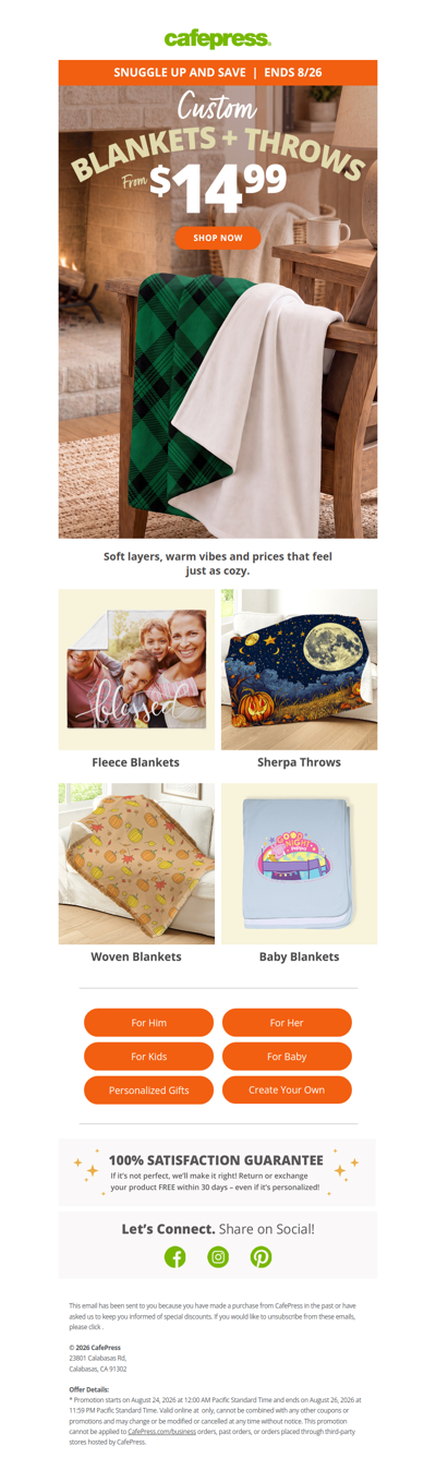 Cozy Up! Custom Blankets from $14.99.