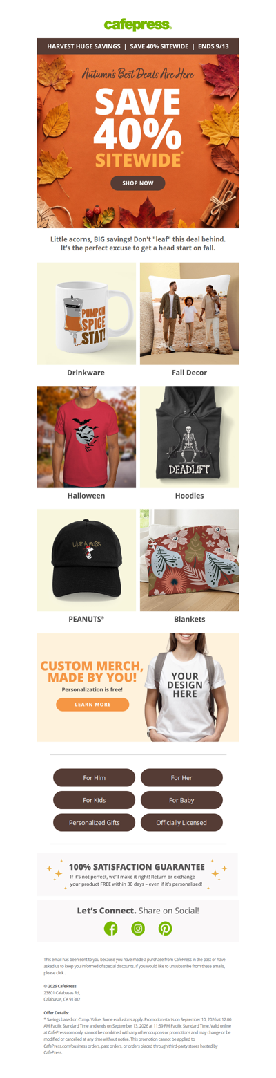 Save 40%. Fall Is Almost Here!