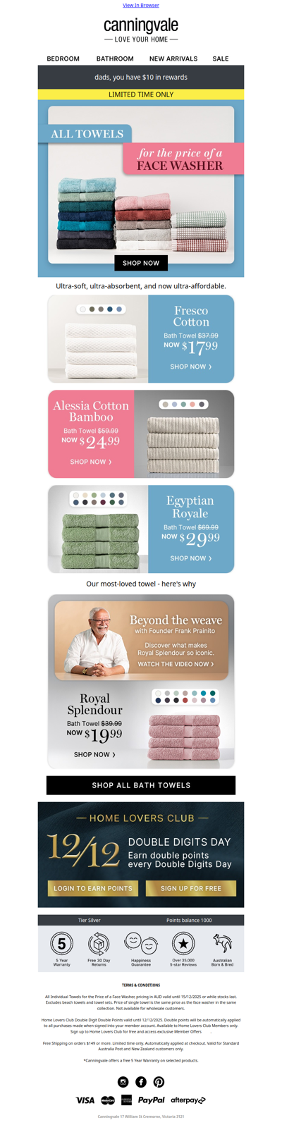 All towels on sale now for the price of a face washer!