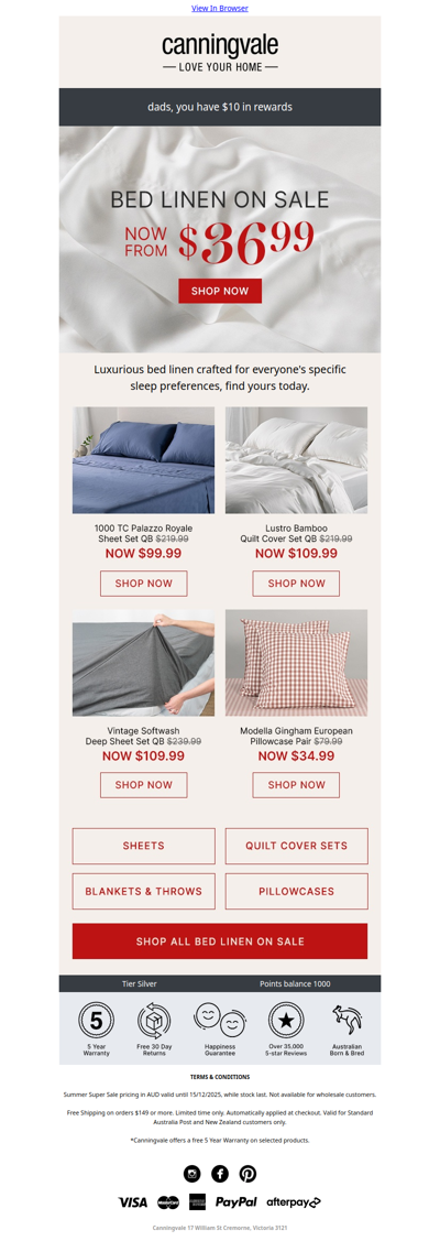 Bed linen now from only $36.99
