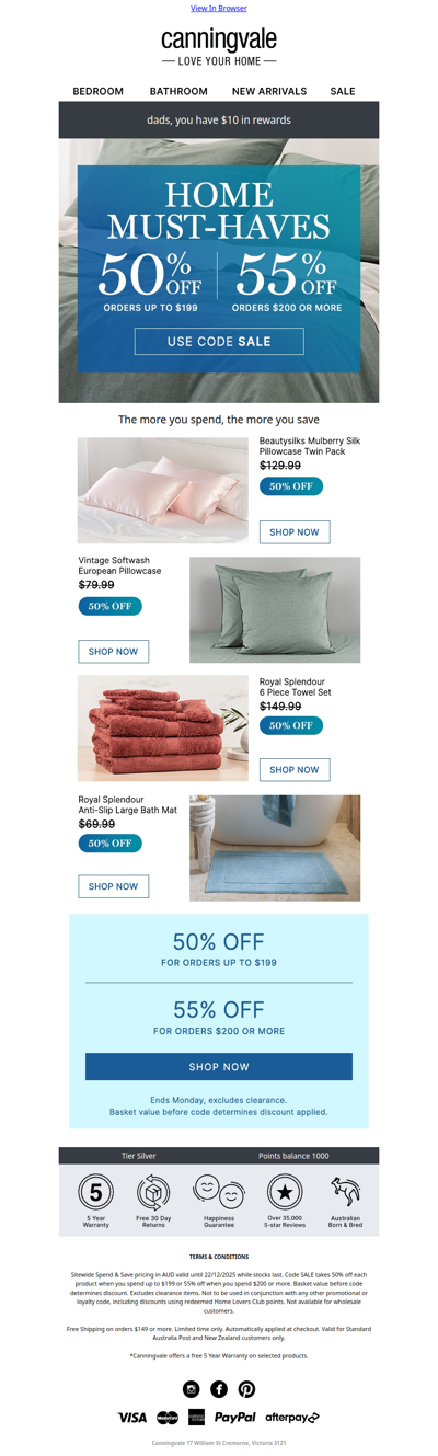 Save 50-55% off sitewide* when you shop our home must-haves