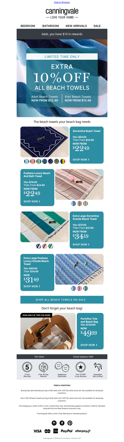 Limited time: An extra 10% off beach towels