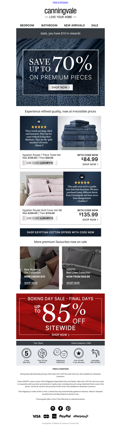 Take a further 15% off our luxurious Egyptian cotton collection