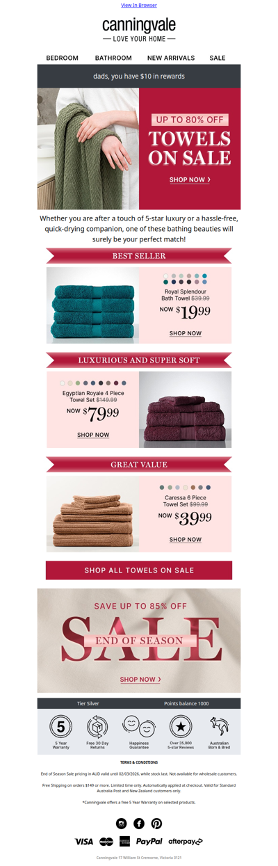 Save up to 80% on our most loved towels