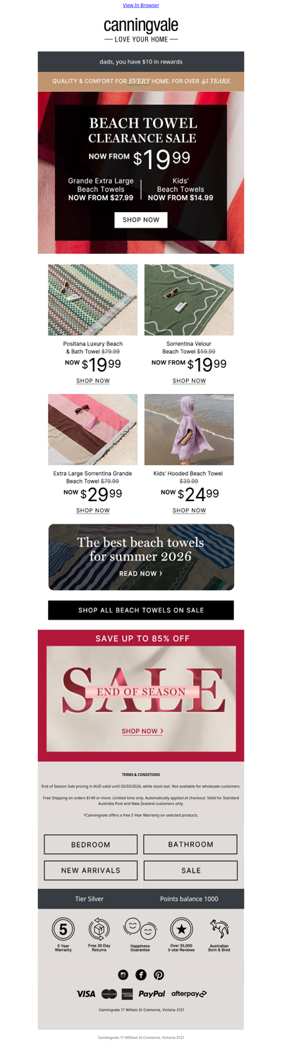 Beach towels now on clearance