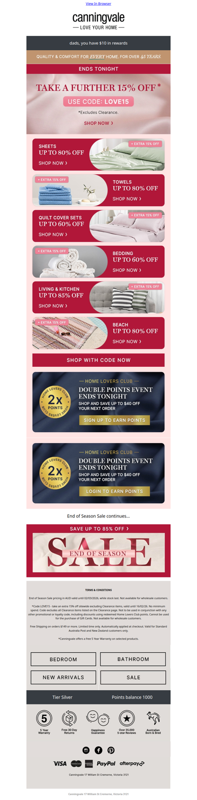 dads , extra 15% off offer ends tonight