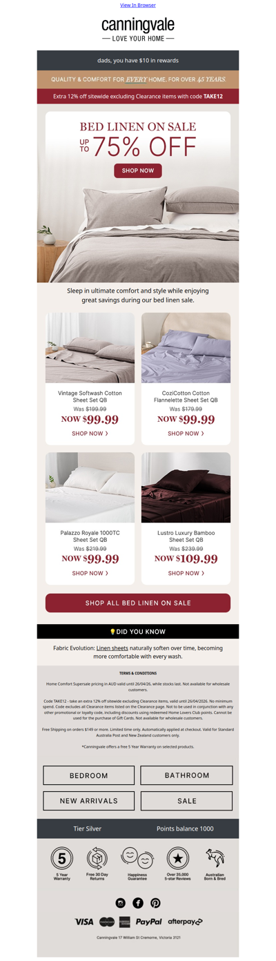 Save up to 75% on Bed Linen and experience the lasting comfort