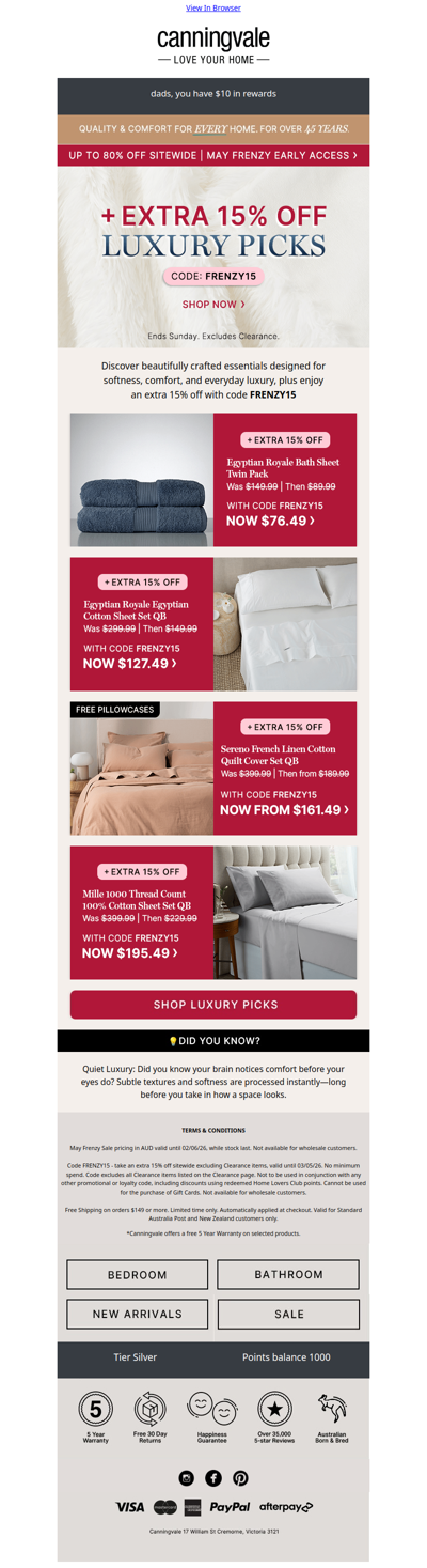 Feel the comfort before you see it - Enjoy 15% off with FRENZY15