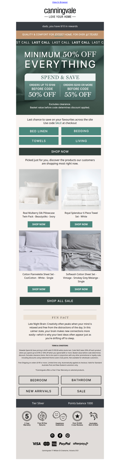 Last Call: Minimum 50% off everything + Ever wonder why your best ideas come at night?
