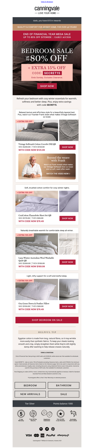 Bedroom Sale + Save more with SECRET15