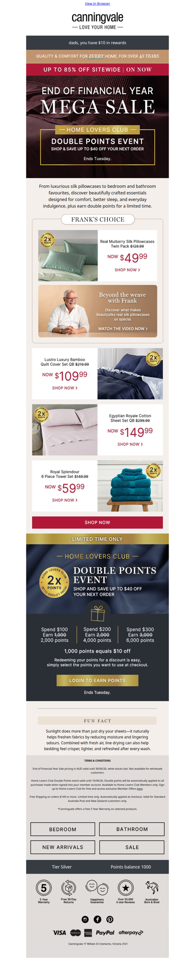 End of financial year + double points | Fresh bedding starts here 👀