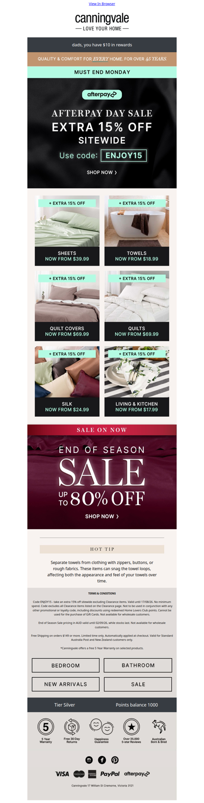 🛍️ Afterpay Day: Extra 15% off + A towel care tip inside