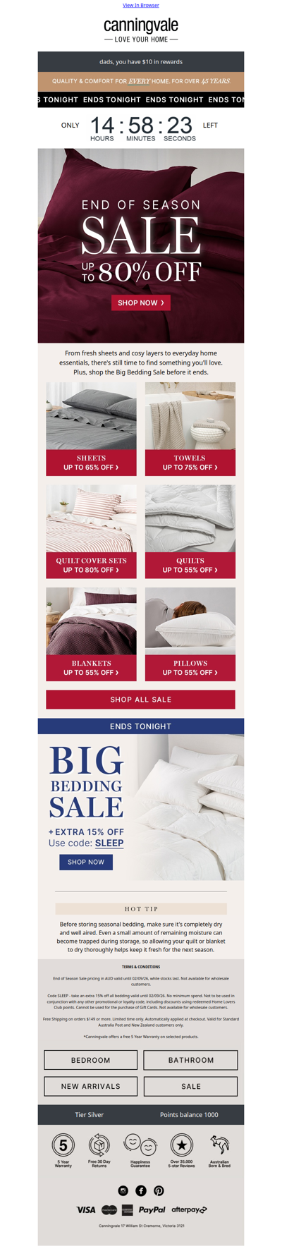End of Season sale up to 80% off + the secret to storing bedding