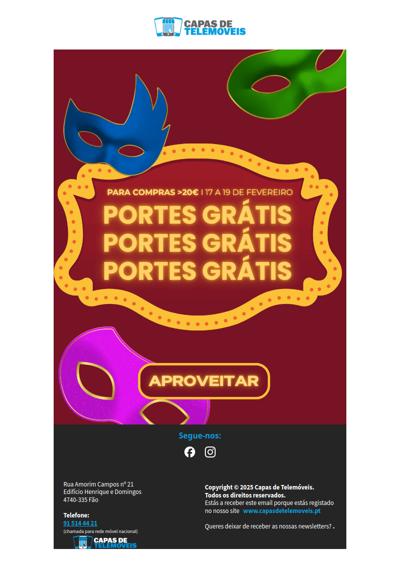 Portes Grátis nos próximos 3 dias! 🚨