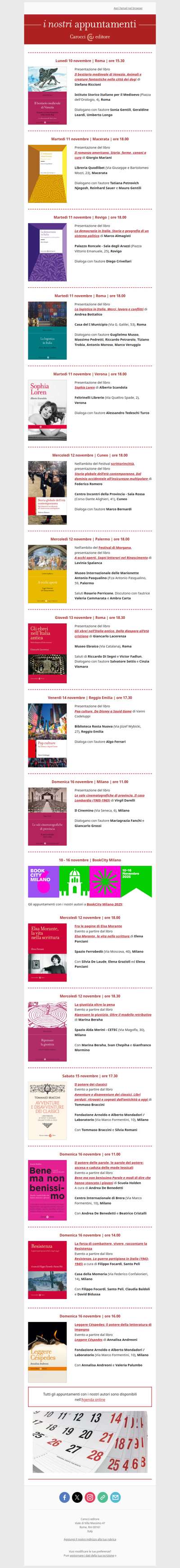 I nostri appuntamenti | Dal 10 al 16 novembre