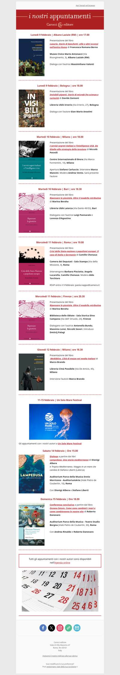 I nostri appuntamenti | Dal 9 al 15 febbraio